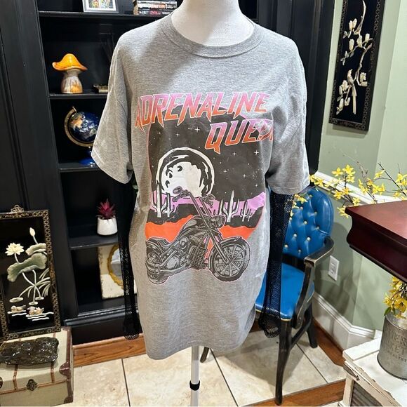 Persaya Adrenaline Queen Fishnet Sleeve T-Shirt Size Medium - Picture 1 of 9